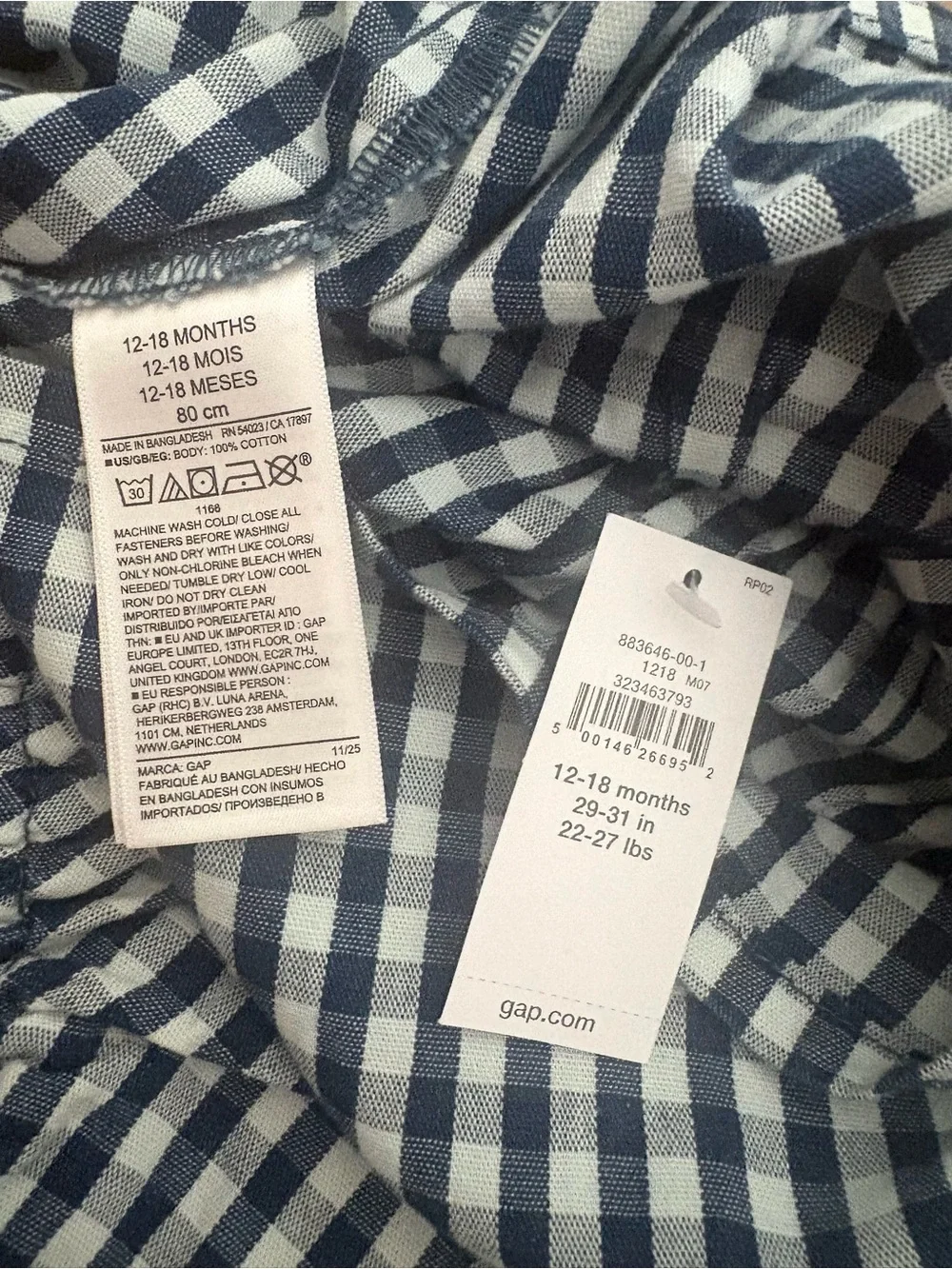 NWT Navy and White Gingham Baby Dress & Bloomer Set; 12-18 months